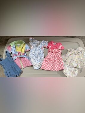 Rachel Zoe Blue and Pink Floral Romper with Pom Trim